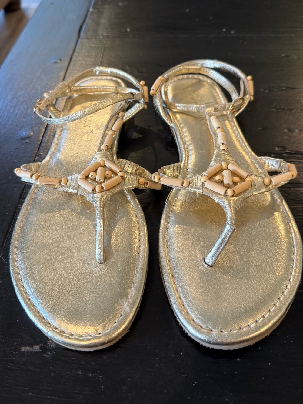 Cole Haan Gold Leather Ankle Strap Southwestern Sandals